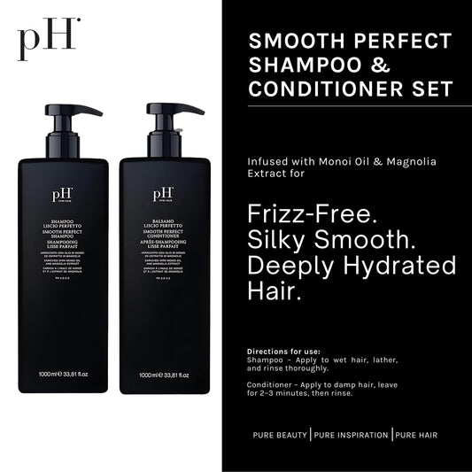 pH PURE HAIR Smooth Perfect Conditioner tube front highlighting detangling and hydration benefits.