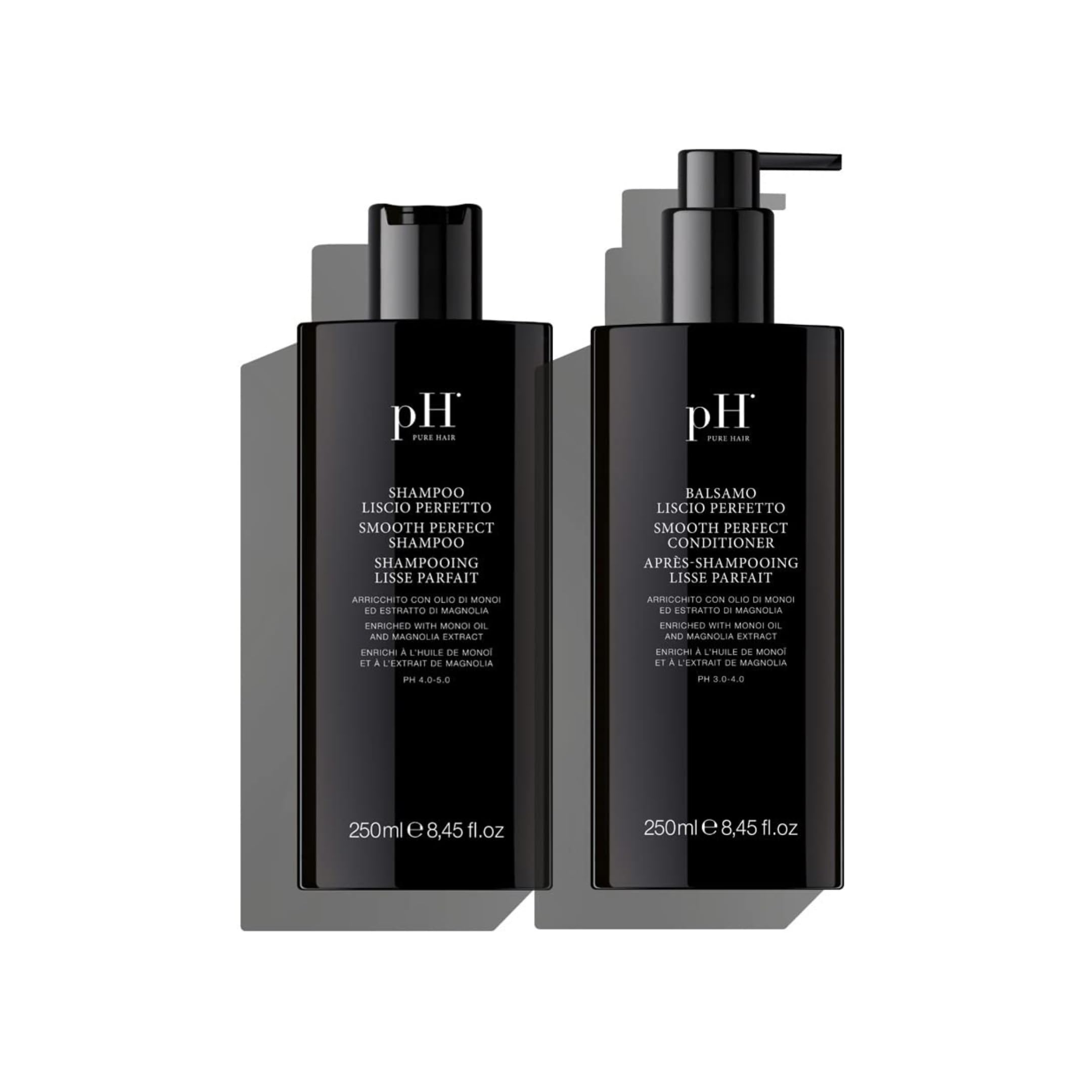 pH PURE HAIR smoothing duo bottle front view for hydrating cleanse