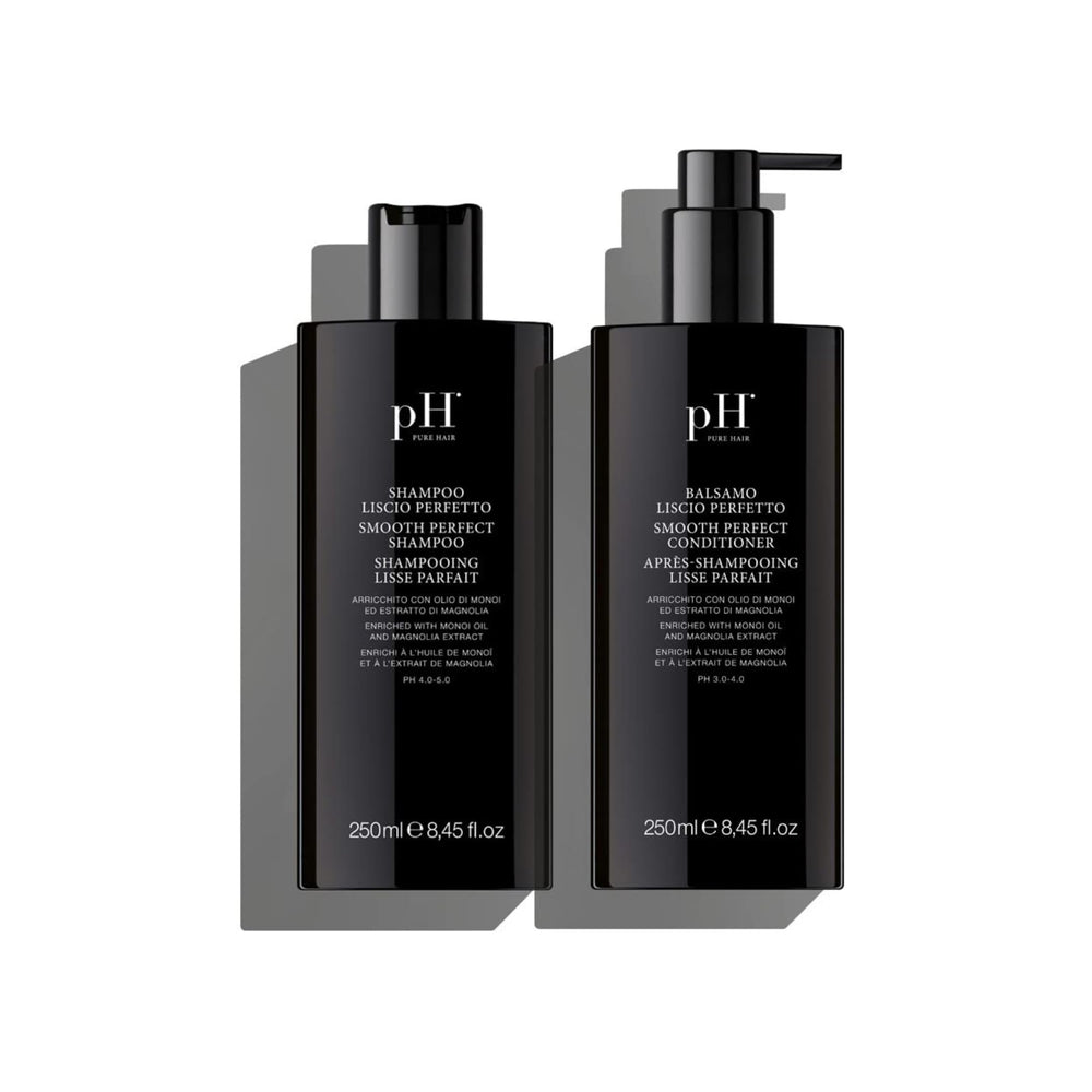 pH PURE HAIR smoothing duo bottle front view for hydrating cleanse