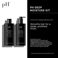 pH PURE HAIR smoothing duo on sink for daily cleansing and conditioning
