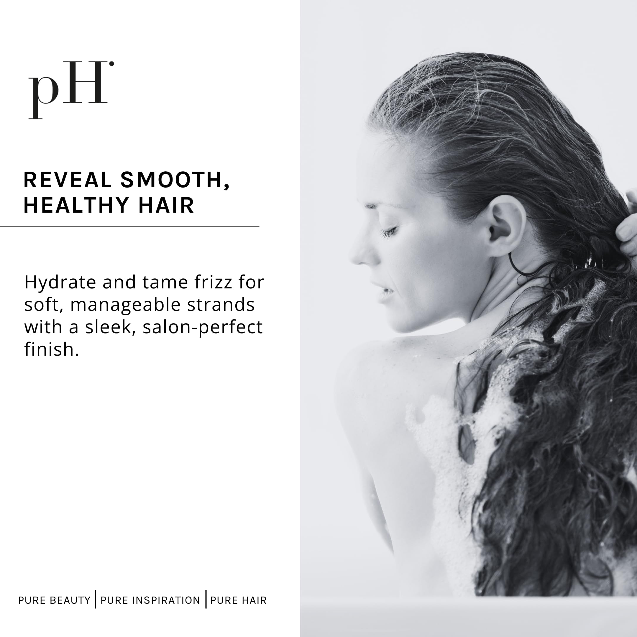 pH PURE HAIR smoothing duo texture close-up highlighting frizz control