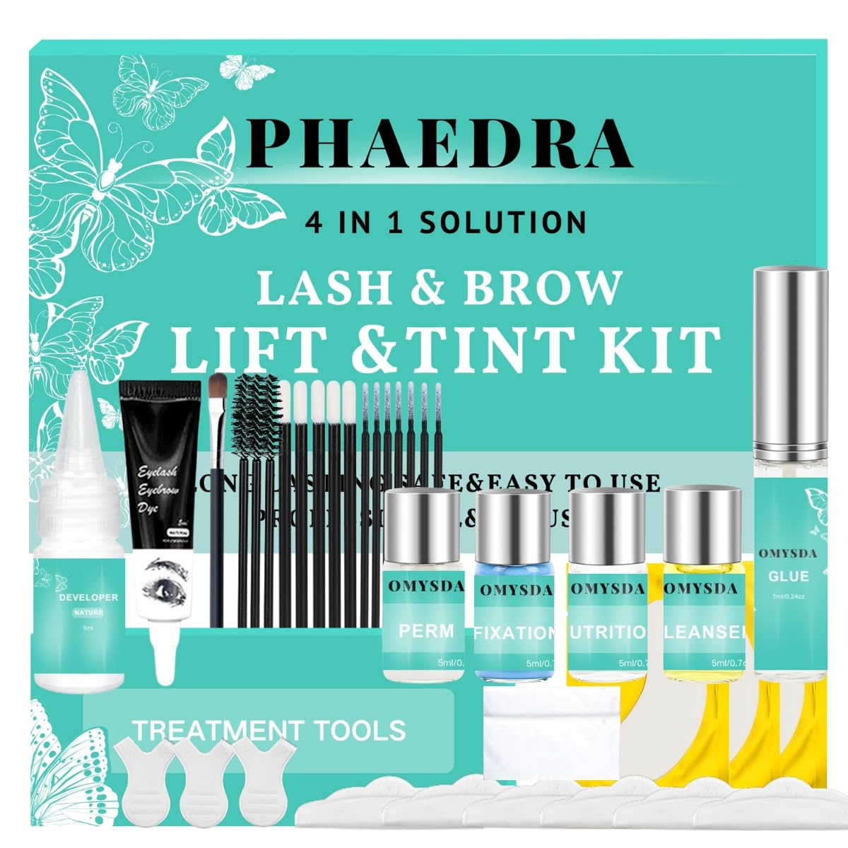 Phaedra Lash Lift and Brow Lamination Kit packaging showing all in one system for easy home use