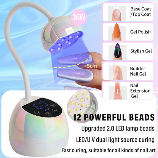 PHAIN lamp LCD display shows timer settings for gel curing.