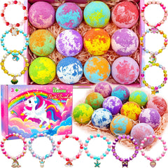 Phaorui unicorn bath bombs reveal a bracelet inside for girls.