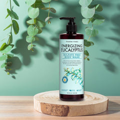 PHARM TO TABLE Energizing Eucalyptus Body Wash eucalyptus leaf accent.
