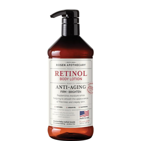 PHARM TO TABLE Rosen Apothecary retinol lotion bottle pour for smoother, firmer-looking skin.
