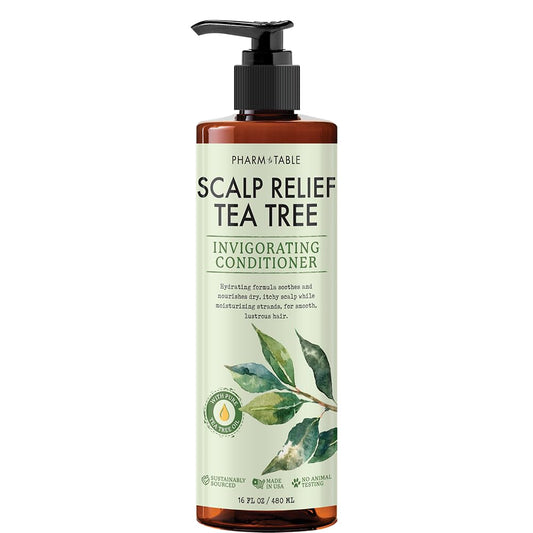 PHARM TO TABLE Tea Tree Conditioner bottle shows soothing detangler for all hair types