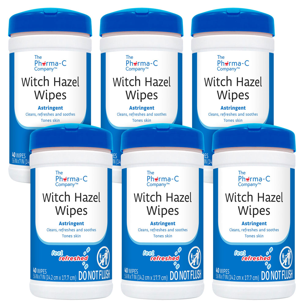 The Pharma-C Witch Hazel Wipes canister with dome lid for easy dispensing.