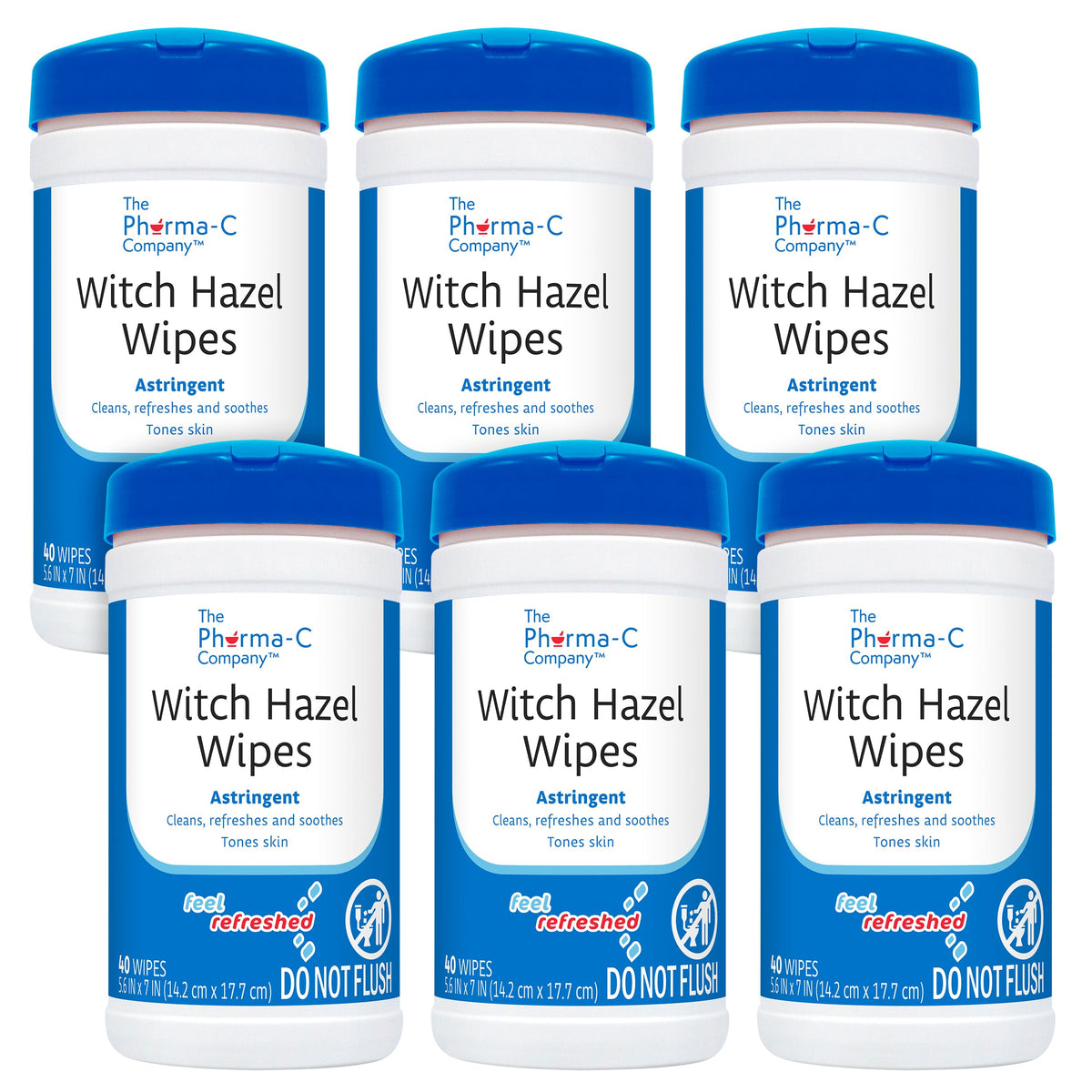 The Pharma-C Witch Hazel Wipes canister with dome lid for easy dispensing.