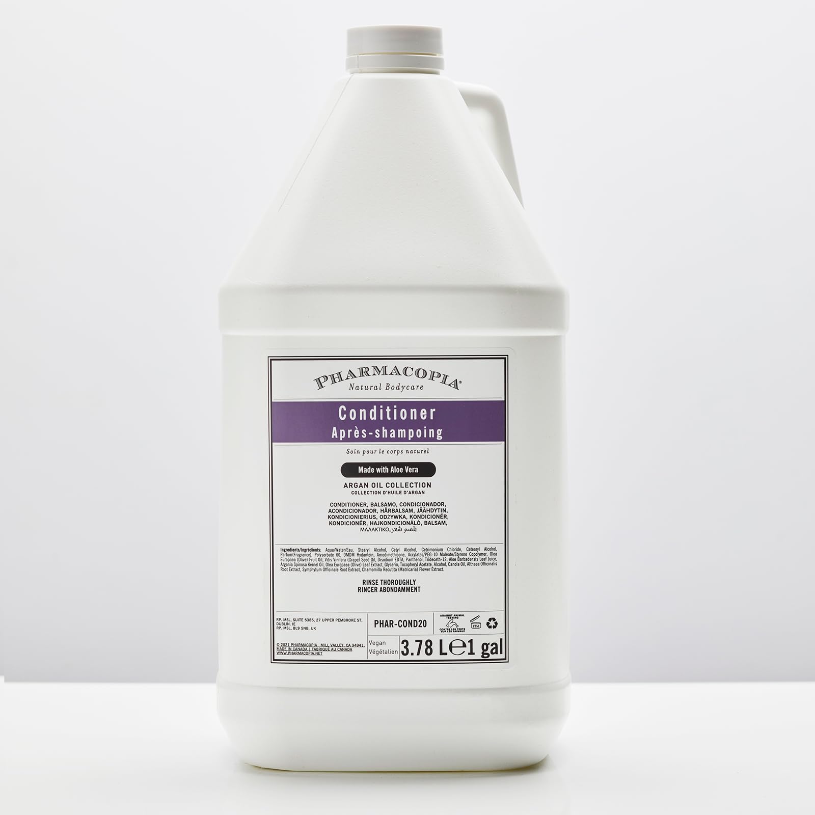 Pharmacopia Hotel Argan Oil Conditioner aloe-visual packaging highlights soothing botanicals.