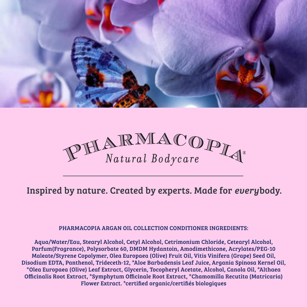 Pharmacopia Hotel Argan Oil Conditioner eco-packaging emphasizes recycled materials.