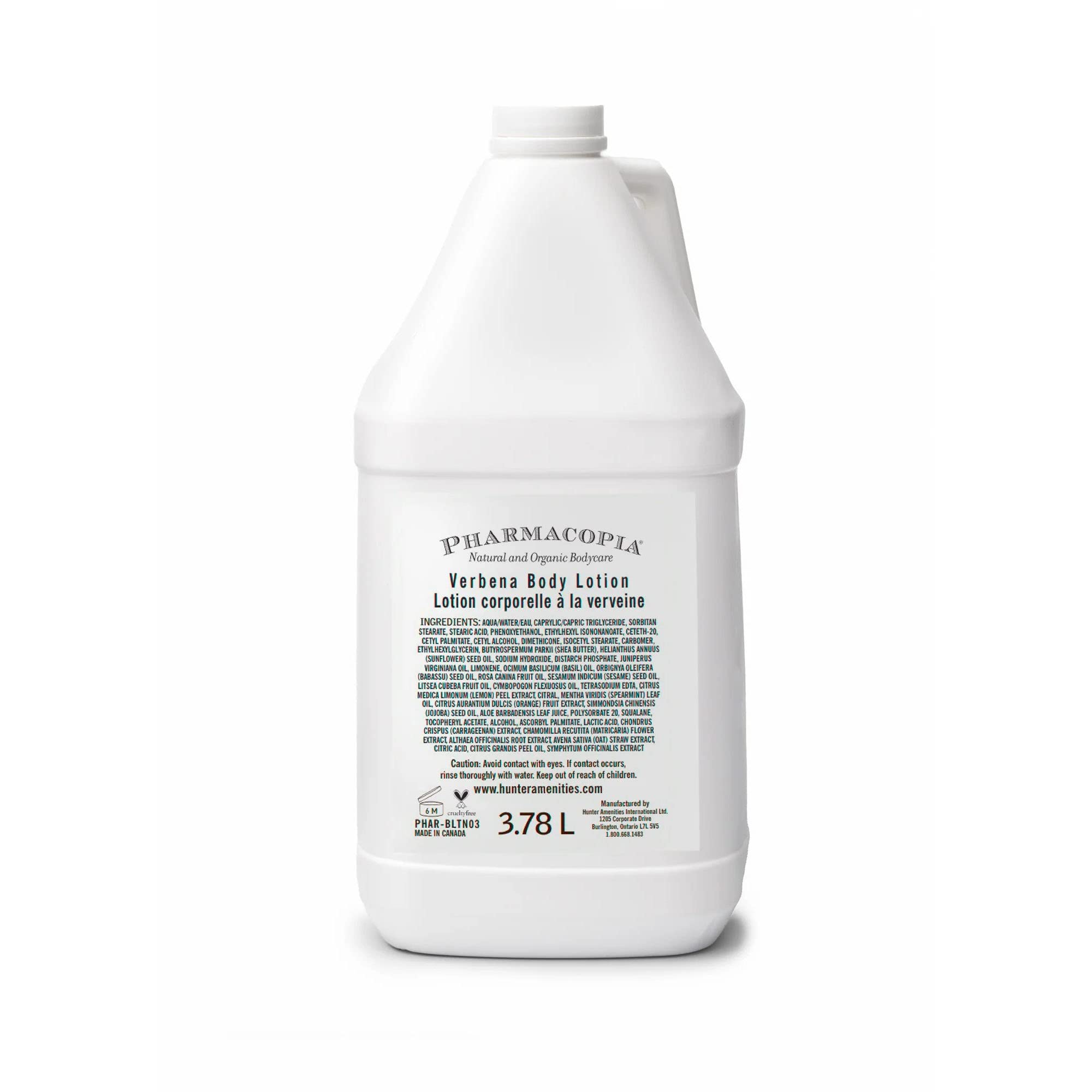 Pharmacopia Hotel Verbena body lotion bottle for daily hydration and aroma.