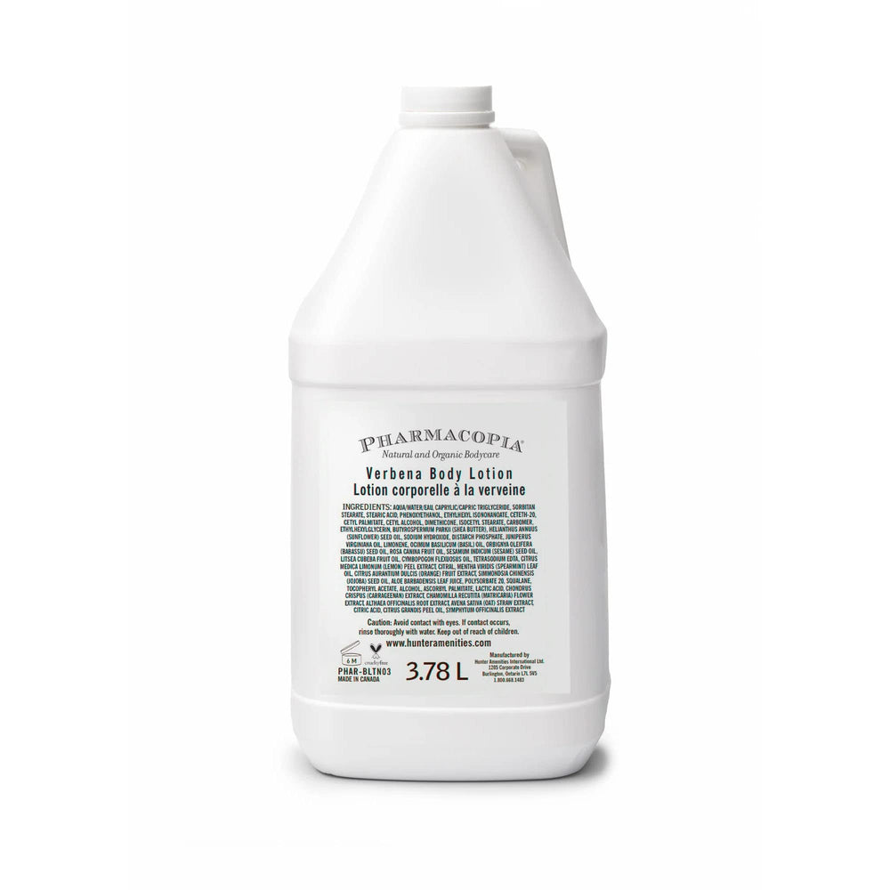 Pharmacopia Hotel Verbena body lotion bottle for daily hydration and aroma.
