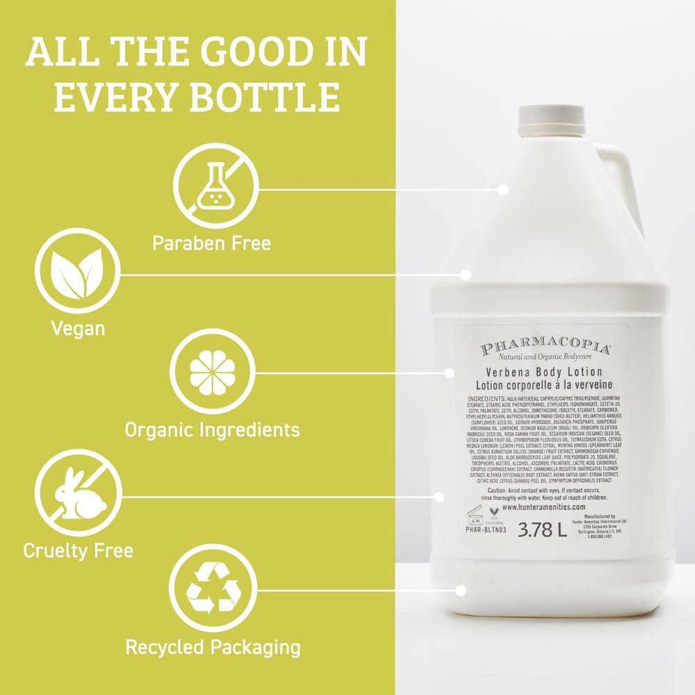 Pharmacopia Hotel Verbena gallon refill illustrating economical, ongoing hydration.