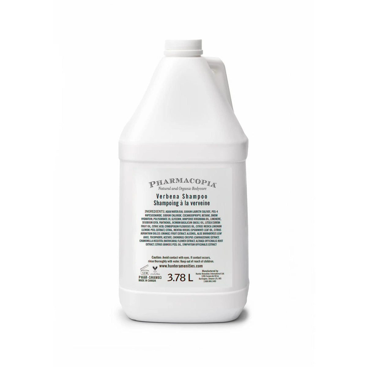 Pharmacopia Hotel Verbena Shampoo bottle highlights natural ingredients for daily hair nourishment.