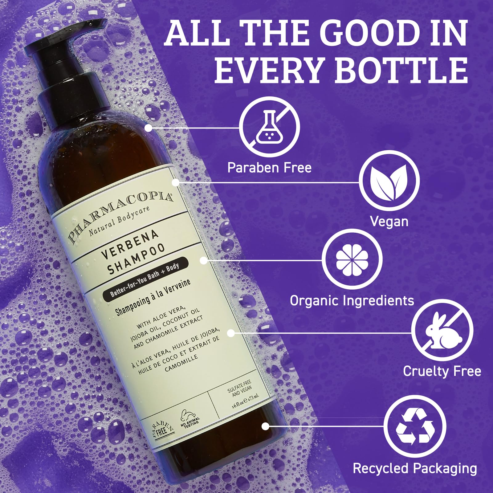 Creamy lather forming in Pharmacopia Verbena Shampoo during washing