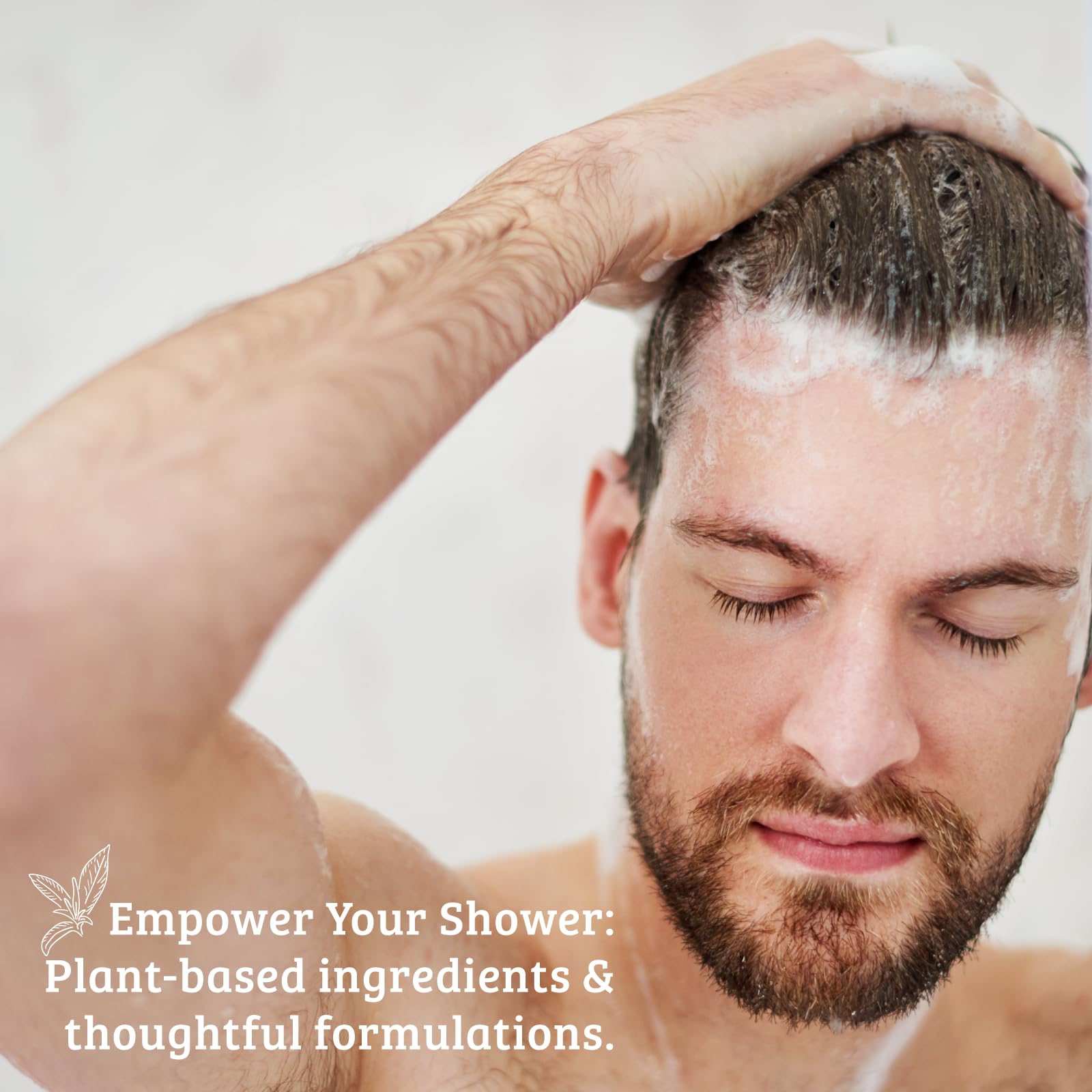 Shampoo applied to hair with a subtle shine from natural oils