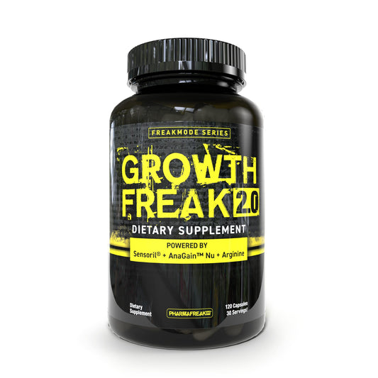Pharmafreak Growth Freak 2.0 bottle showing the daily vitality formula