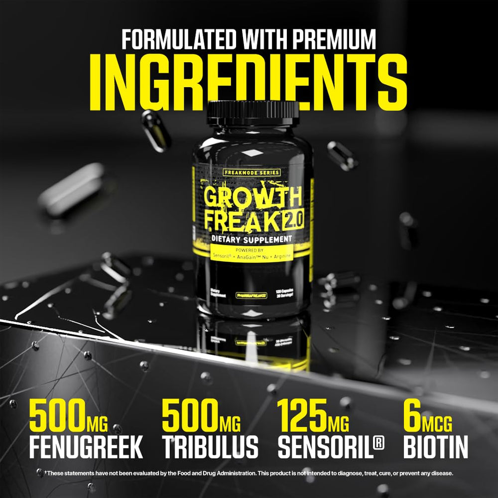 Pharmafreak Growth Freak 2.0 ingredient label close-up featuring botanicals