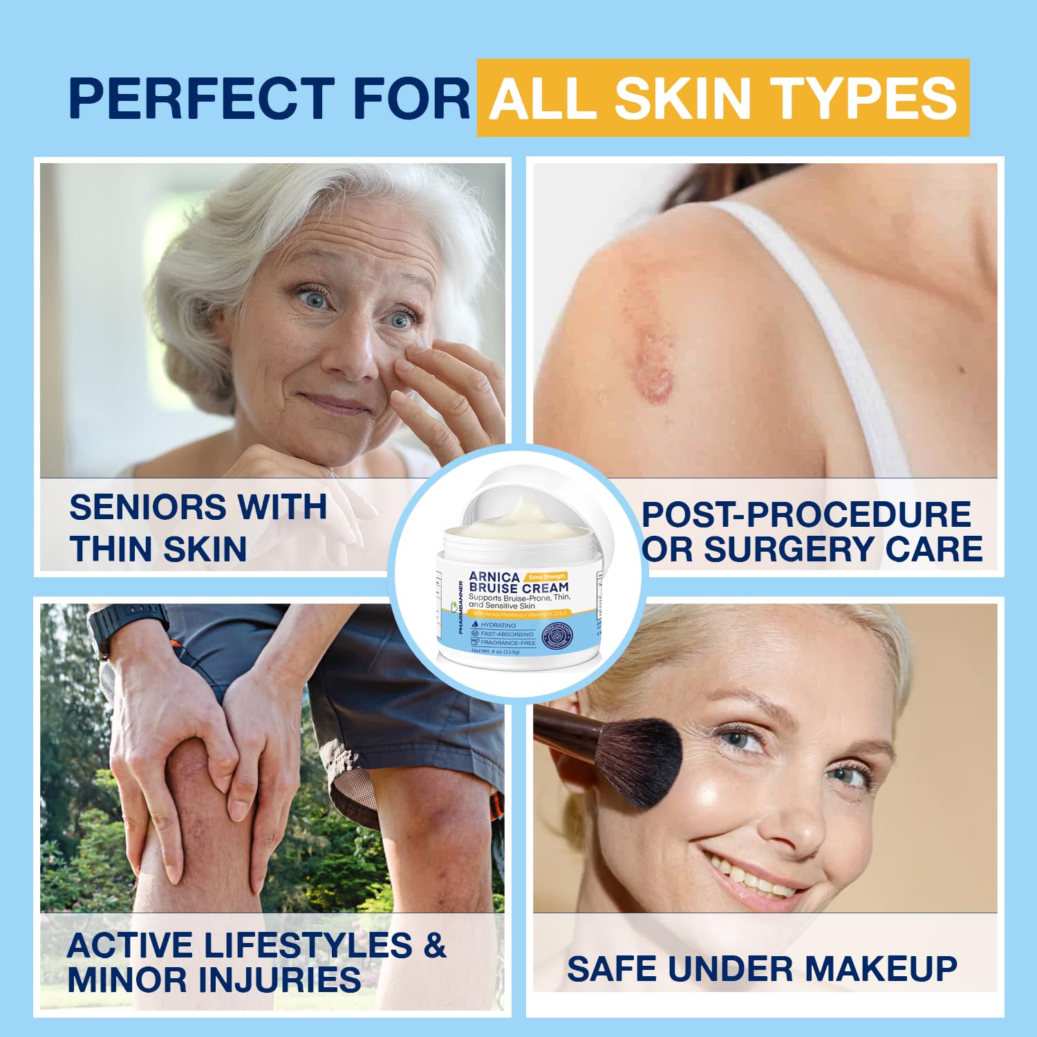 Hands apply PHARMBANNER Arnica Cream to the arm during routine care.