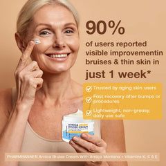PHARMBANNER Arnica Cream jar back reveals ingredients and usage guidance.