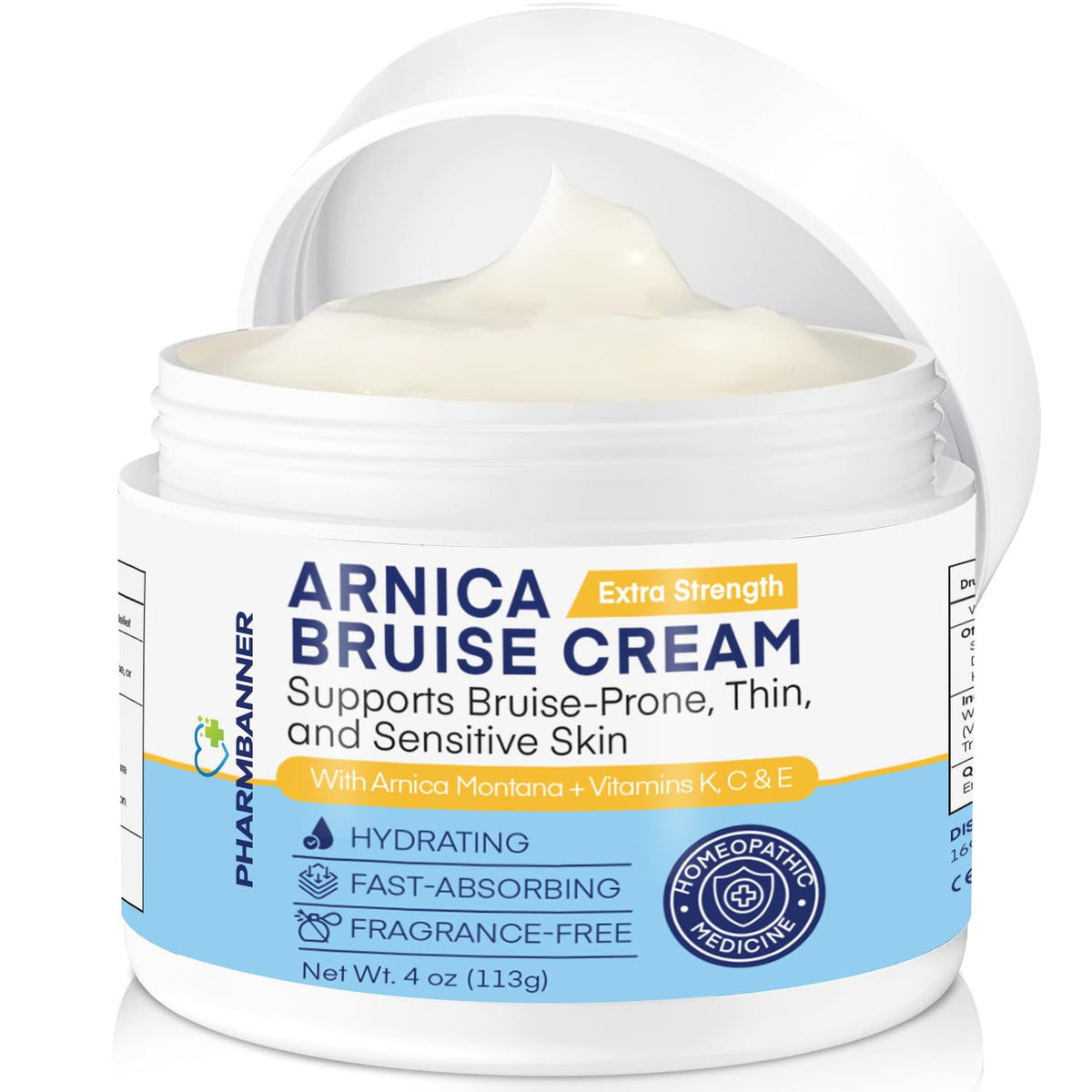 PHARMBANNER Arnica Cream jar front shows premium bruise care for sensitive skin.