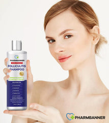 PHARMBANNER bottle with foam signals dandruff care during wash