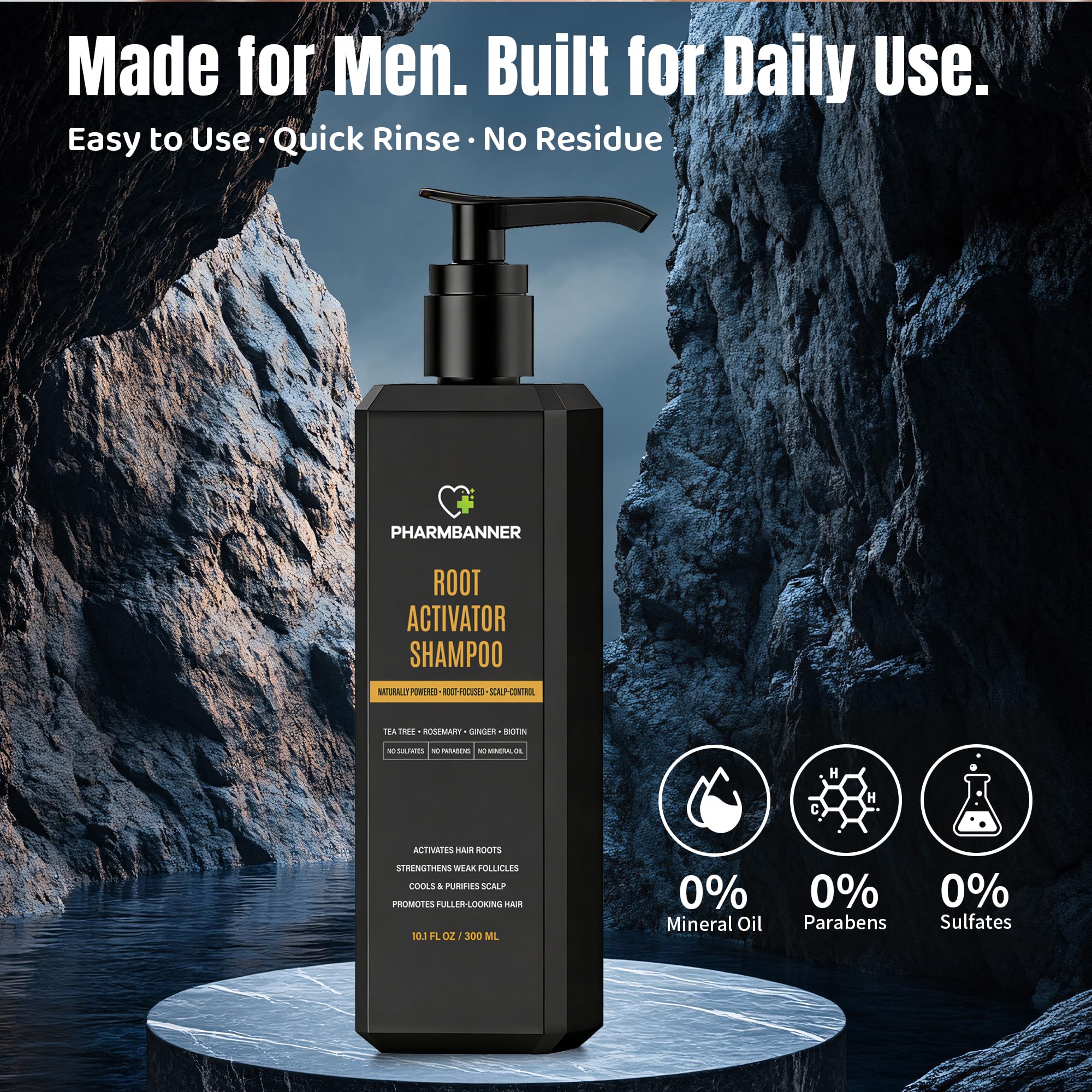 PHARMBANNER menthol peppermint cooling sensation conveys refreshing scalp relief.