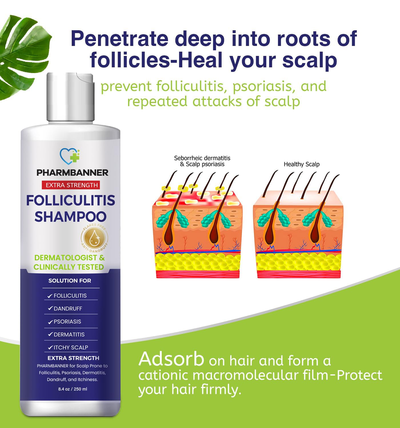 PHARMBANNER scalp-area shot highlights clearer skin and less irritation