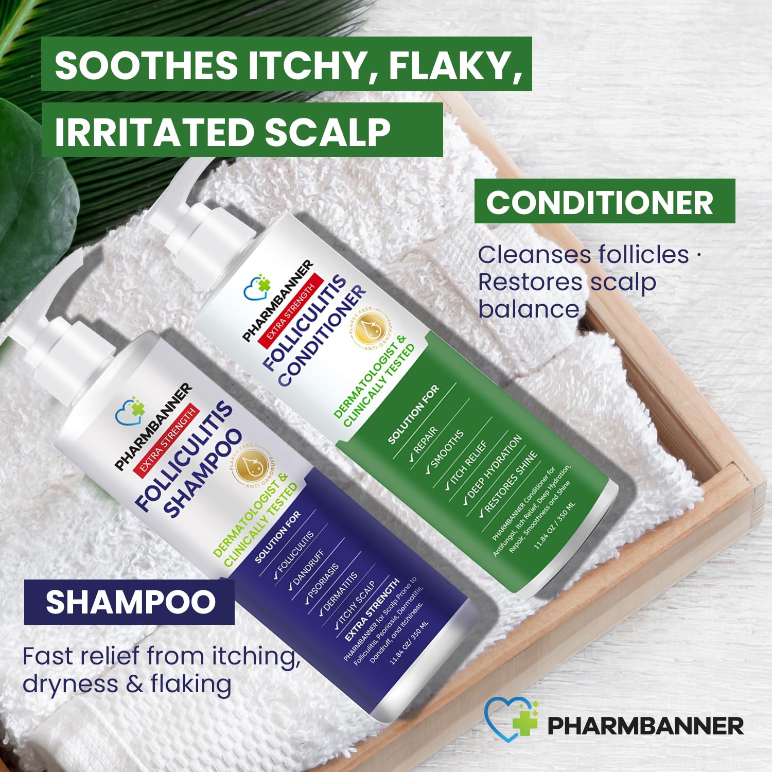 PHARMBANNER Tea Tree Oil ingredient close-up emphasizes cleansing and buildup control