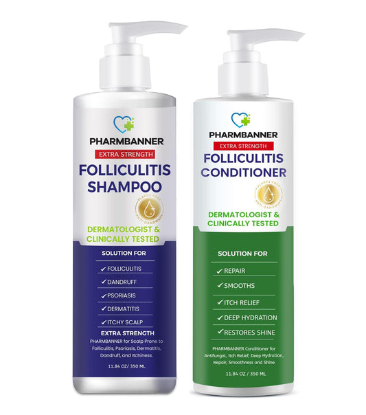 PHARMBANNER Tea Tree Shampoo bottle highlights clarifying cleanse for a balanced scalp