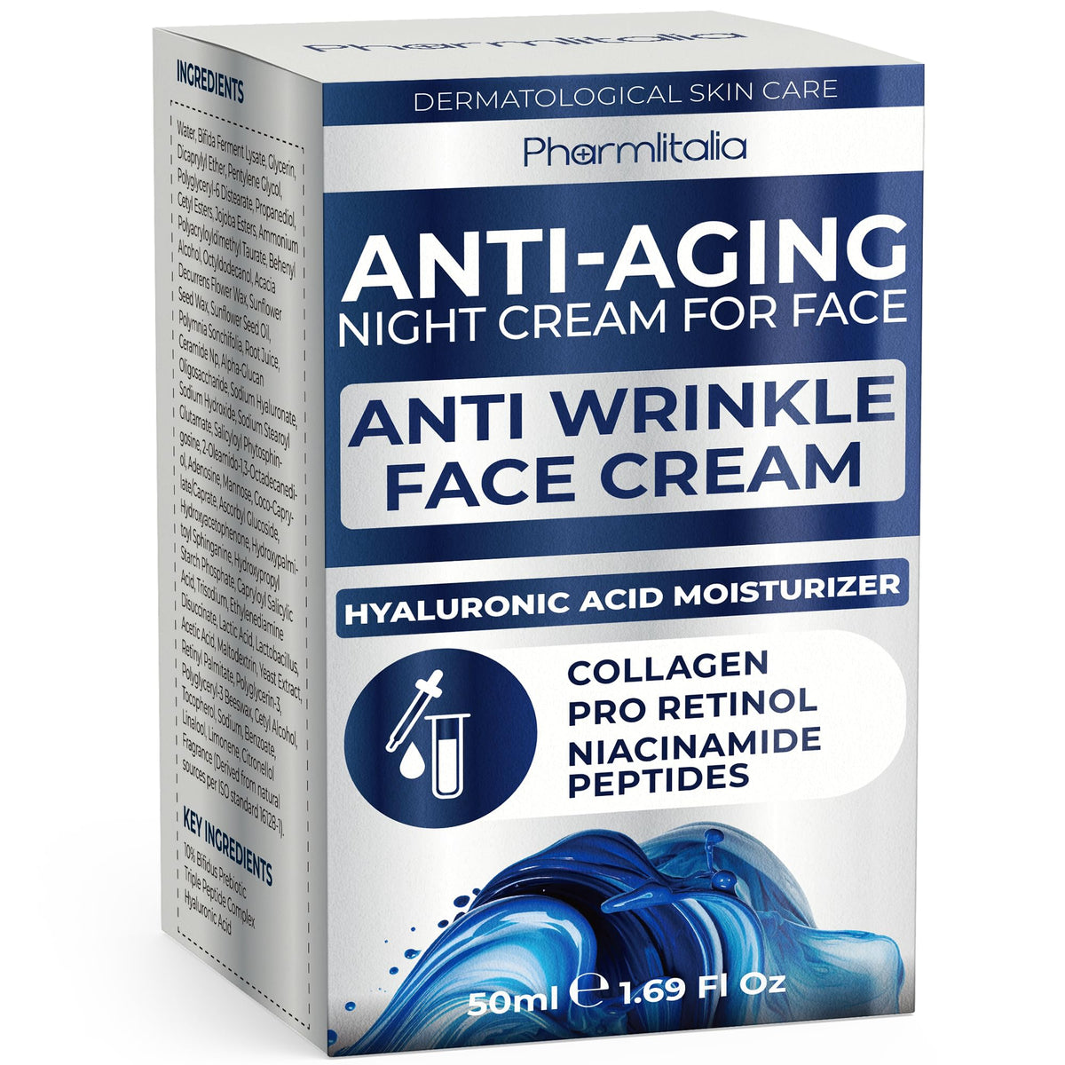 Pharmlitalia Instant Face Lift Cream jar closeup with overnight hydration focus.