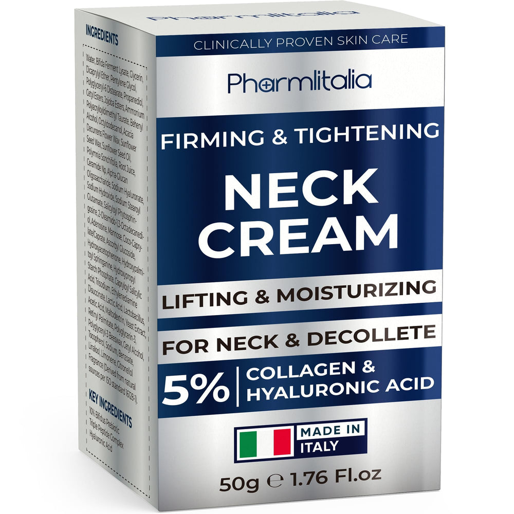 Pharmlitalia neck cream tightening targets sagging skin for a firmer neckline
