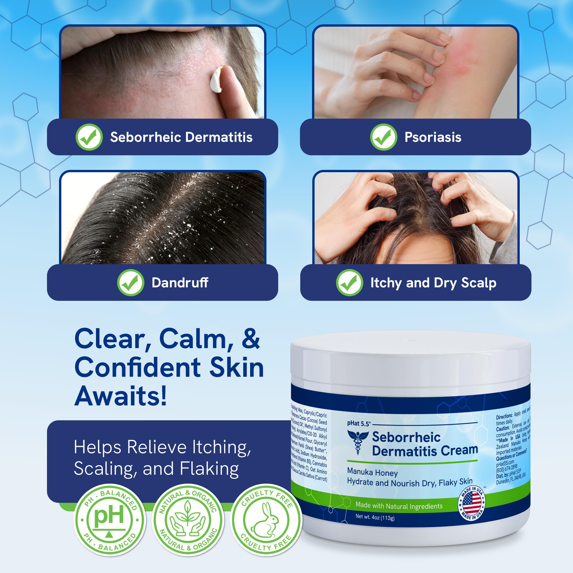 Ingredients and packaging highlight natural components of Phat 5.5 Itch Cream.