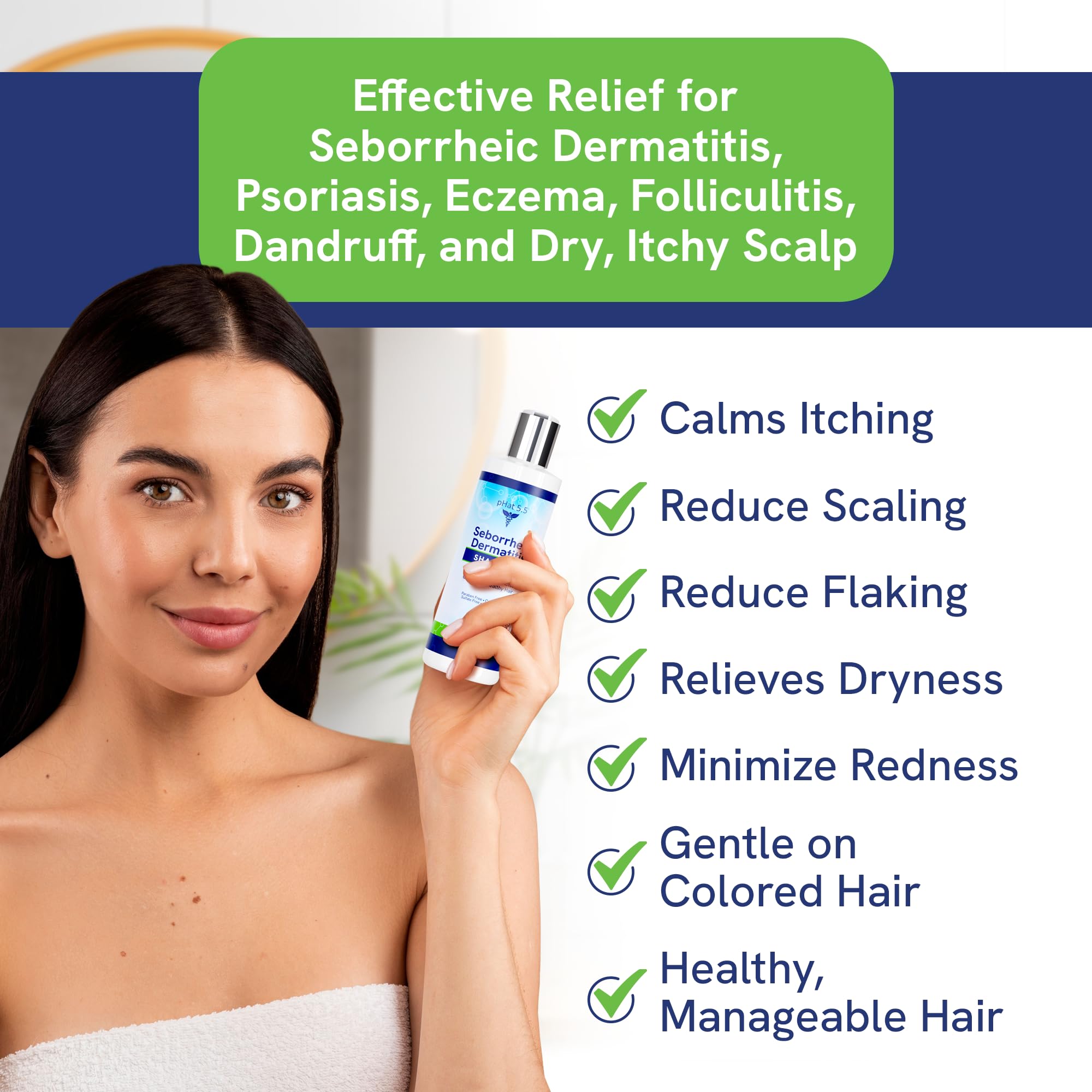 pHat 5.5 bathroom scene with shampoo and conditioner for daily cleansing.