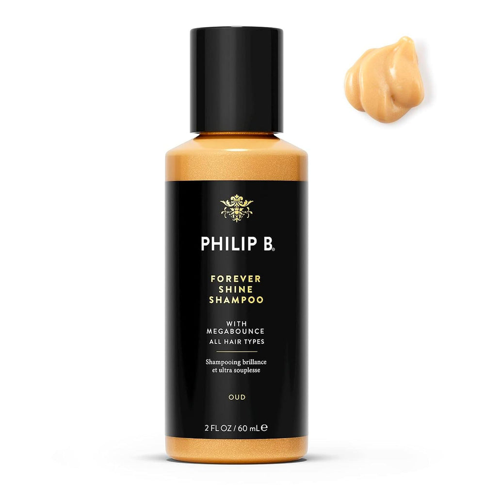 PHILIP B Forever Shine Shampoo bottle close-up showing glossy finish and Oud aroma