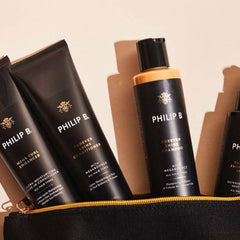PHILIP B Forever Shine Shampoo packaging shot emphasizing luxury branding for gift-worthy presentation