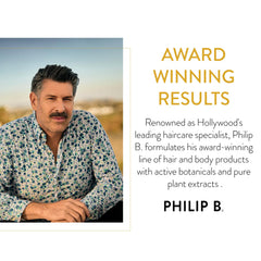 PHILIP B Forever Shine Shampoo with Oud scent bottle highlighting fragrant, uplifting routine