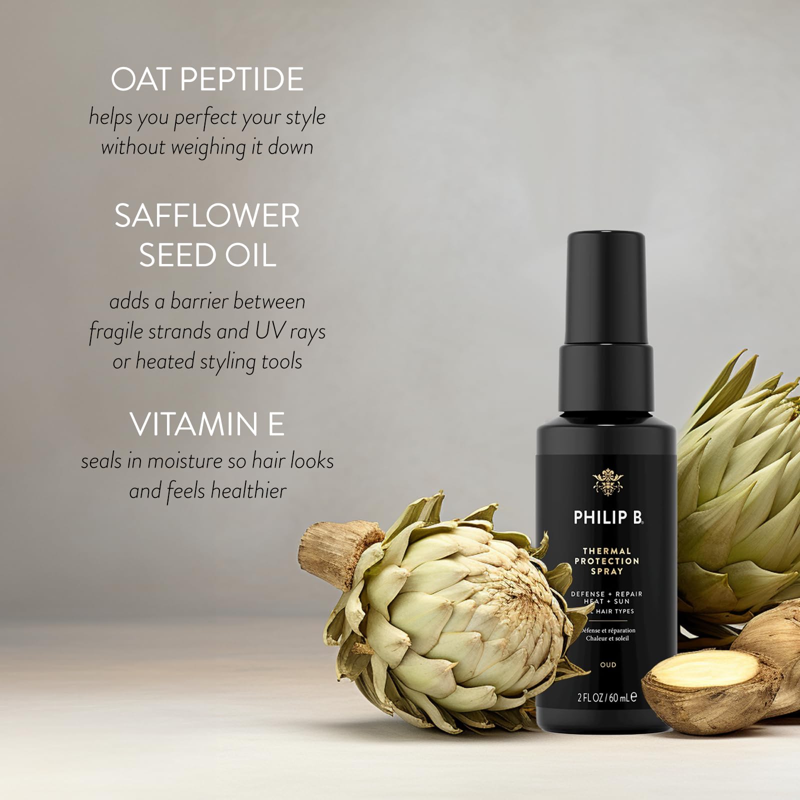 PHILIP B Thermal Protection Spray detangles and shields hair from heat.