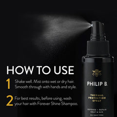 PHILIP B Thermal Protection Spray demonstrates protection against sun and chlorine.