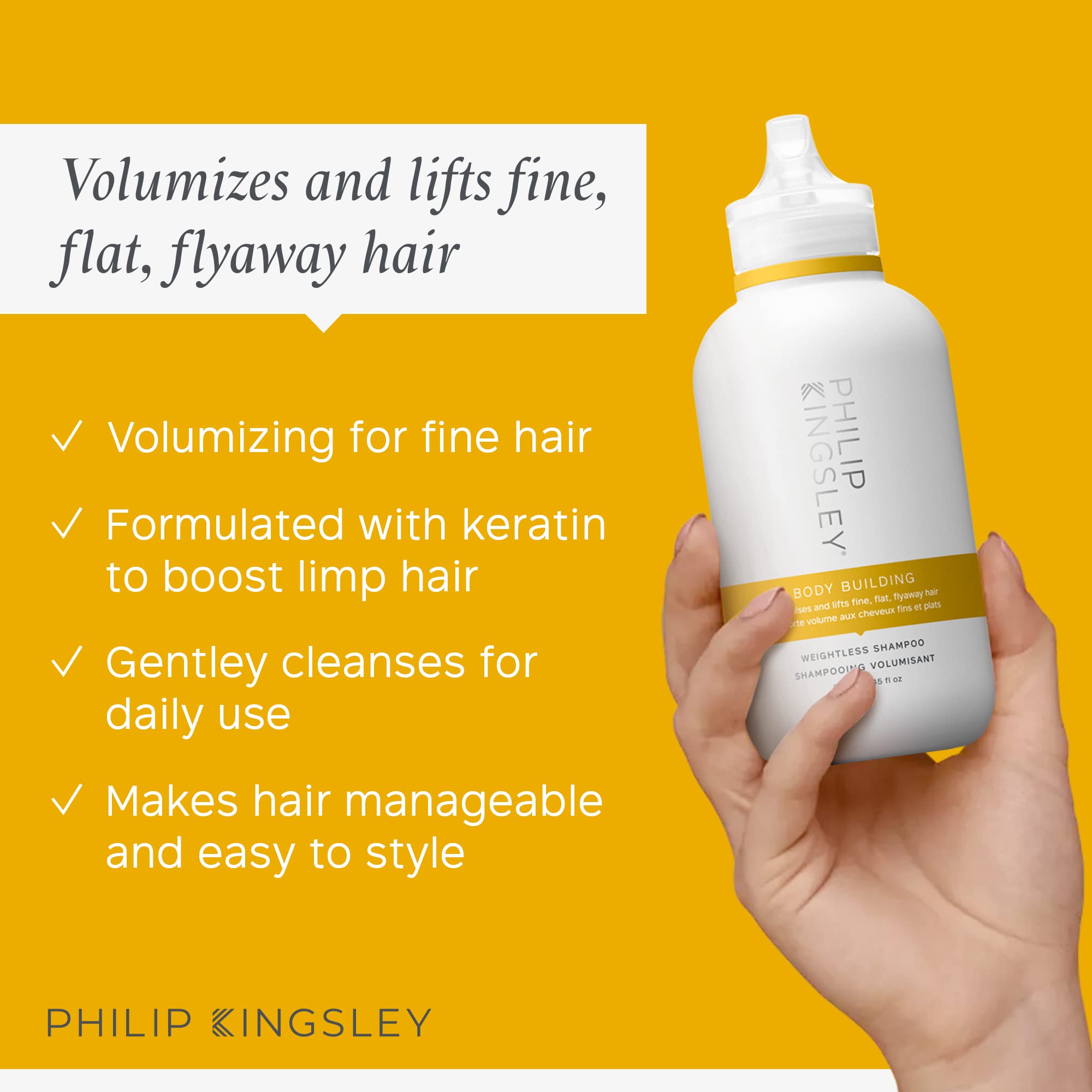 Philip Kingsley Body-Building Conditioner bottle demonstrating smoothing and fullness