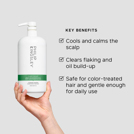 Philip Kingsley Flaky Scalp Shampoo pump-top shown for easy daily use.