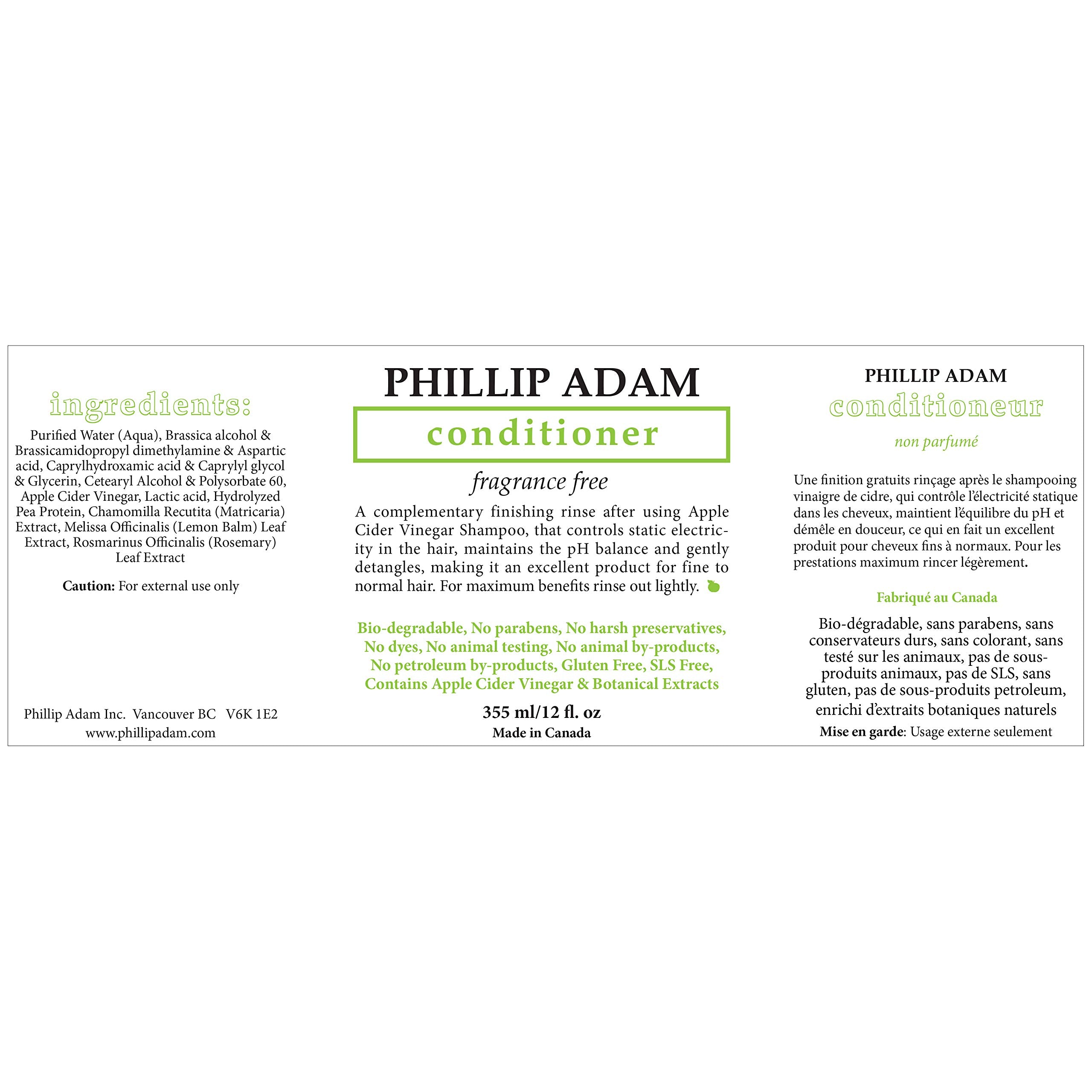 Close-up of Phillip Adam label emphasizing unscented formula for sensitive skin
