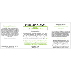 Close-up of Phillip Adam label emphasizing unscented formula for sensitive skin
