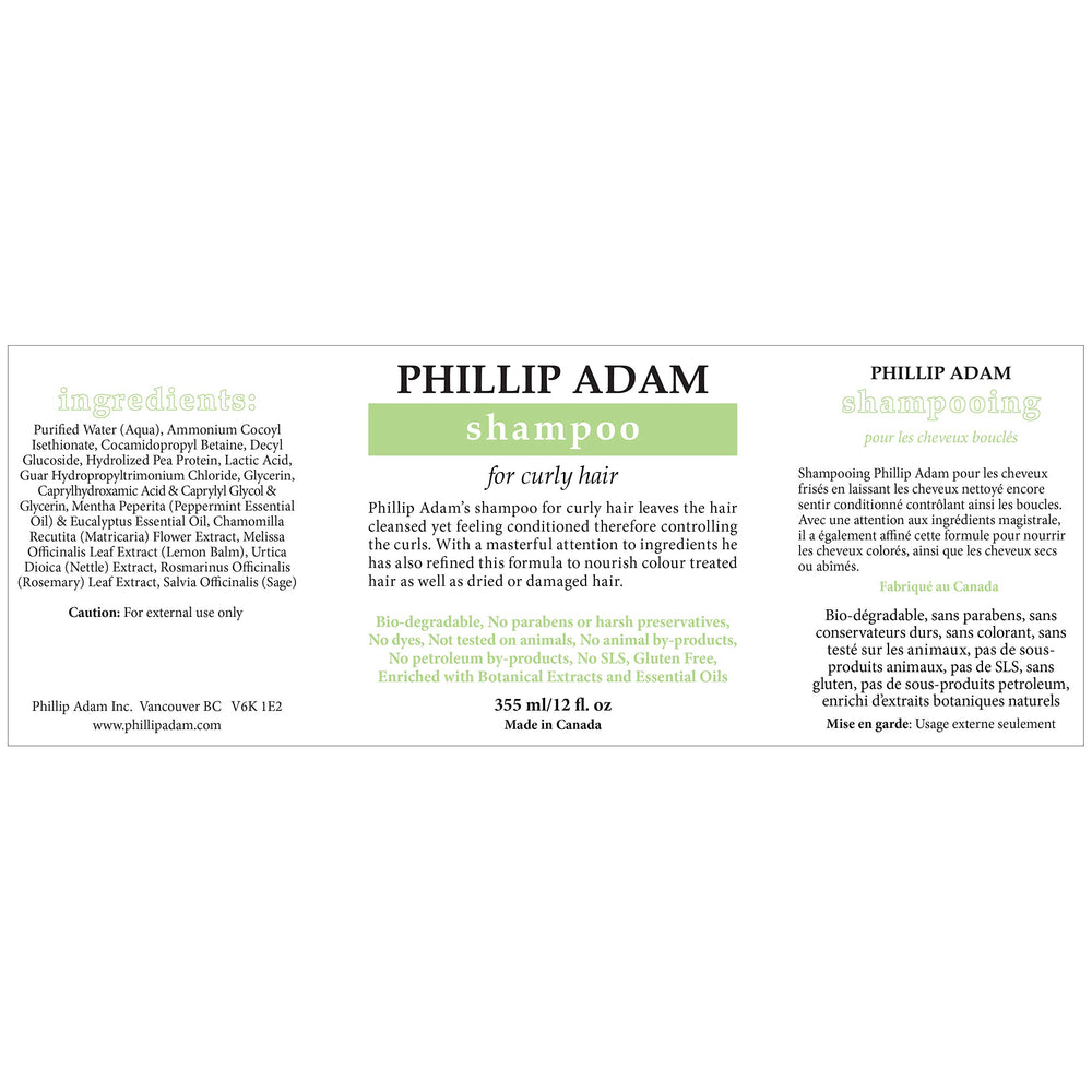 Phillip Adam Curly Shampoo rich lather nourishes curls