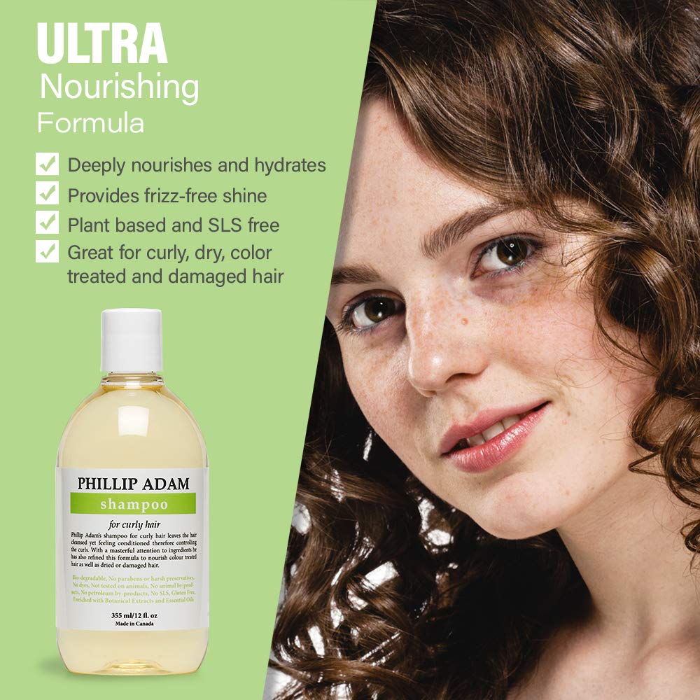 Phillip Adam Curly Shampoo packaging highlights clean ingredients