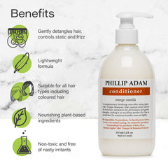 Phillip Adam Orange Vanilla results show reduced frizz and improved manageability.