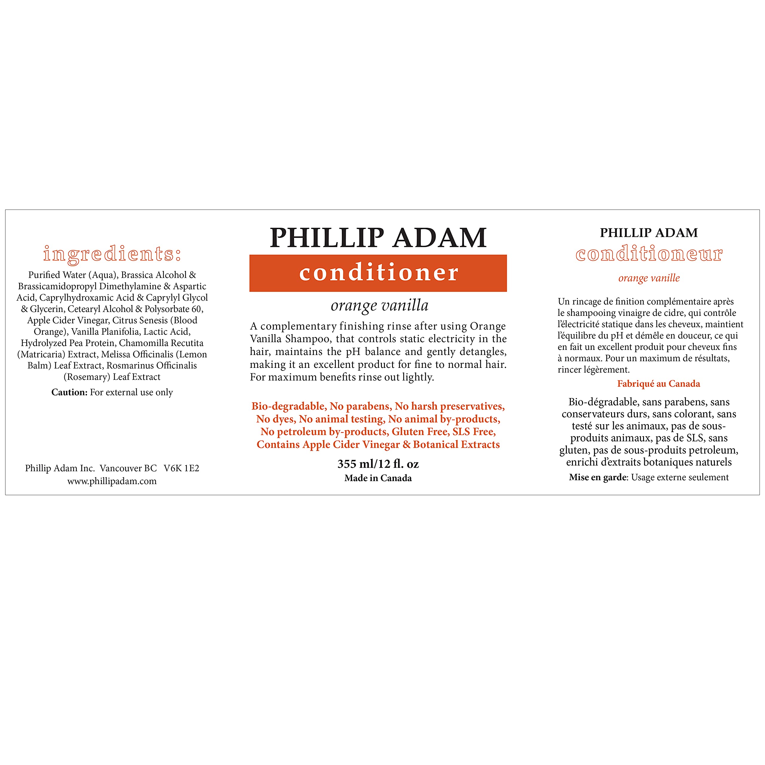 Phillip Adam Orange Vanilla conditioner pour demonstrates easy distribution for smooth hair.