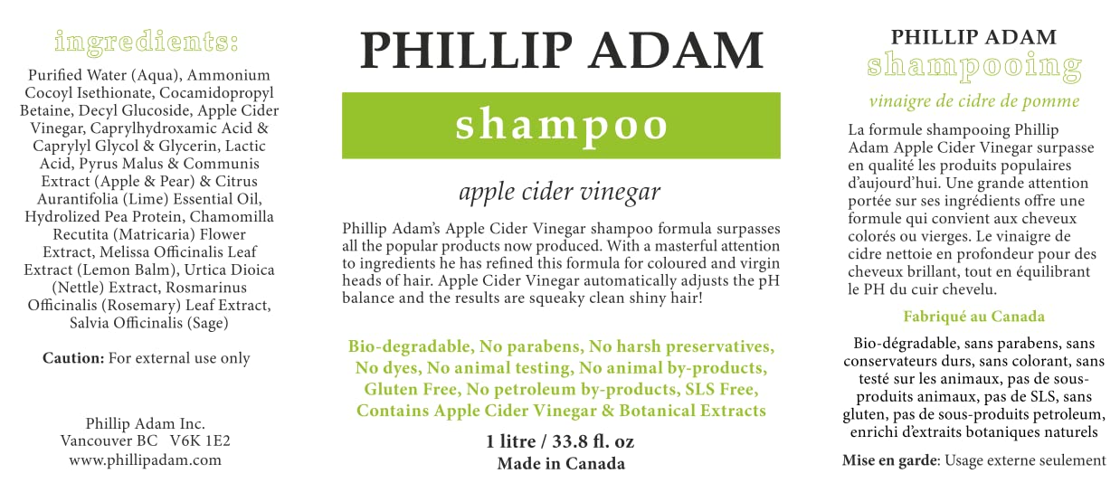 Phillip Adam product label close-up highlights natural apple-pear fragrance