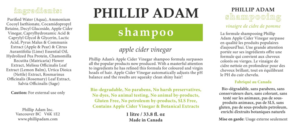 Phillip Adam product label close-up highlights natural apple-pear fragrance